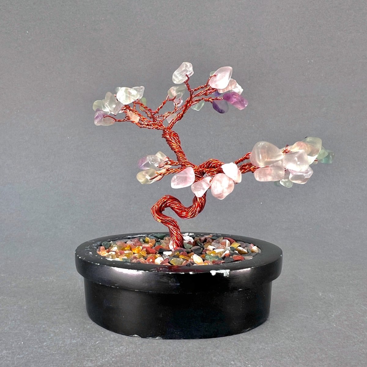 Fluorite Tiny Gemstone Tree Copper Wire On Soapstone Base 4 to 5 Inches (Set Of 2)