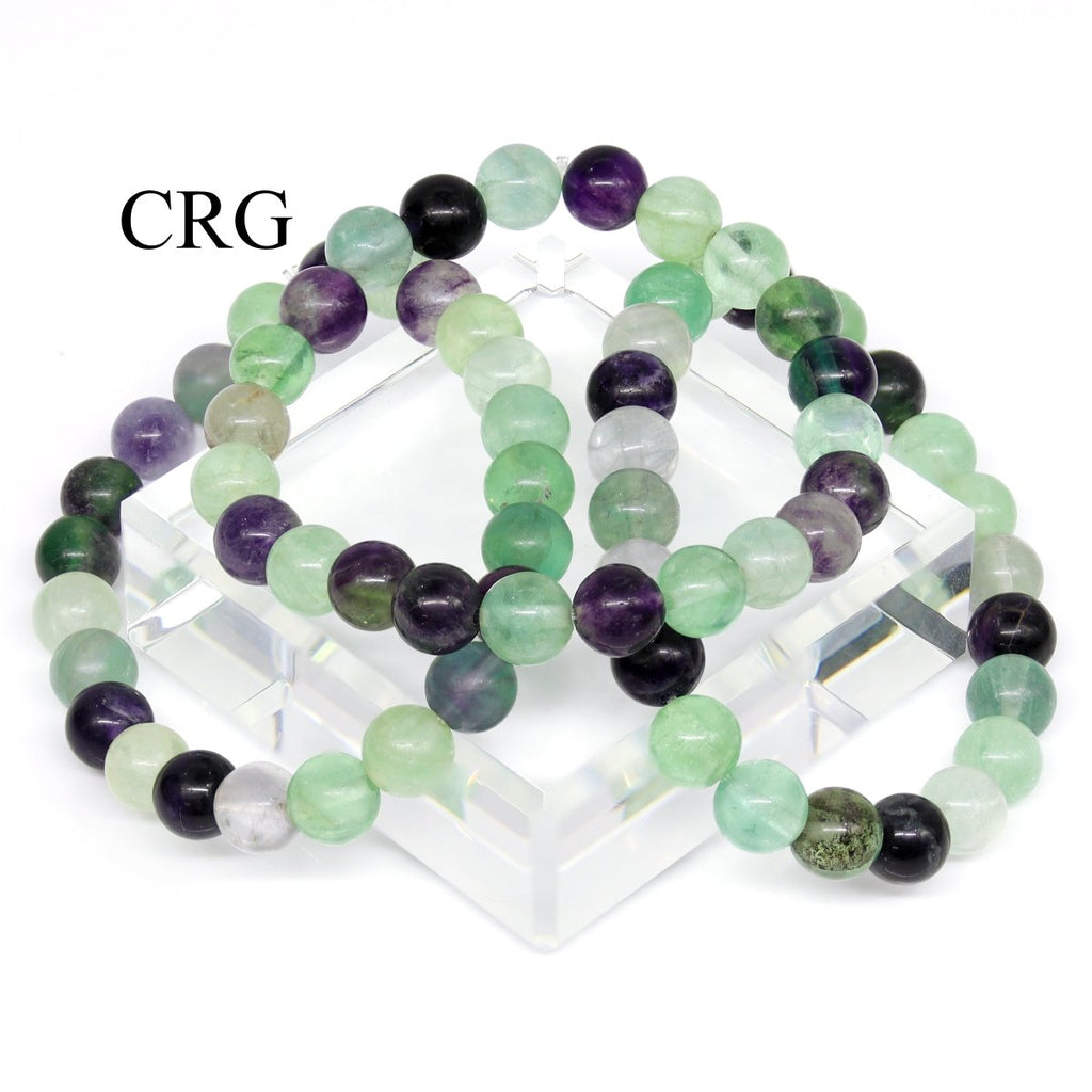 Fluorite Round Bead Stretch Bracelet (8 mm) (INJD)