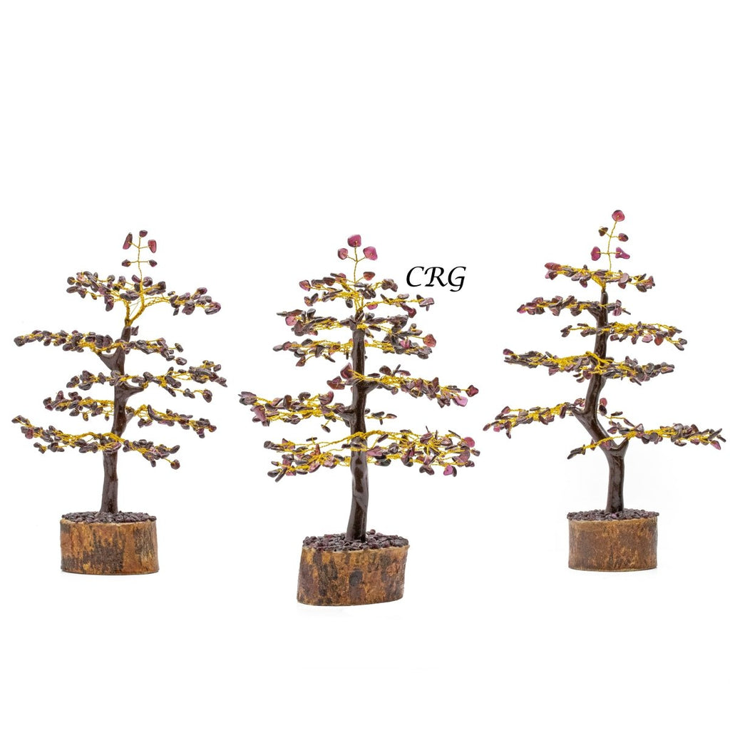 Garnet 300 Chip Tree with Wood Base and Gold Wire (1 Piece) Size 9 Inches Crystal Gemstone Tree