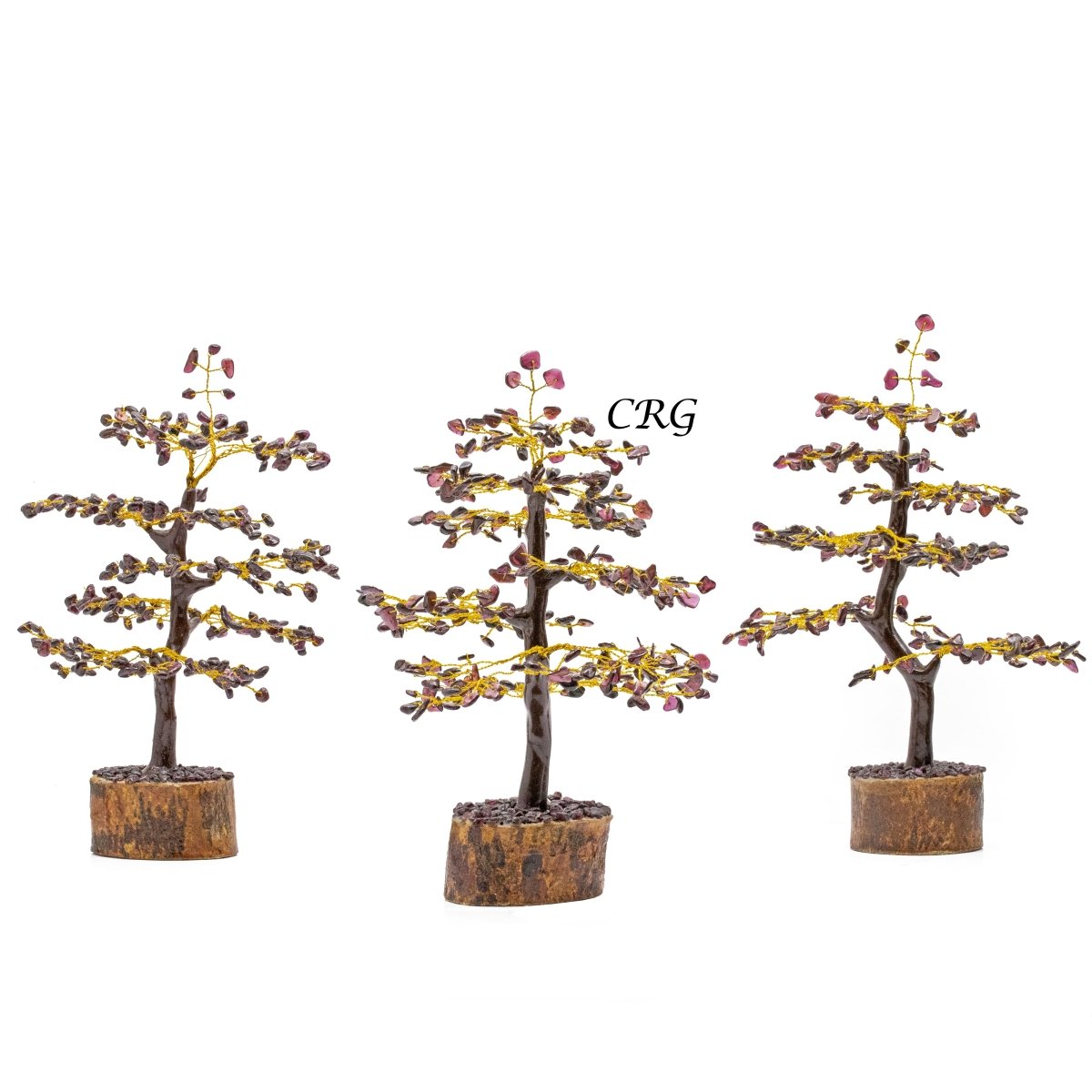 Garnet 300 Chip Tree with Wood Base and Gold Wire (1 Piece) Size 9 Inches Crystal Gemstone Tree
