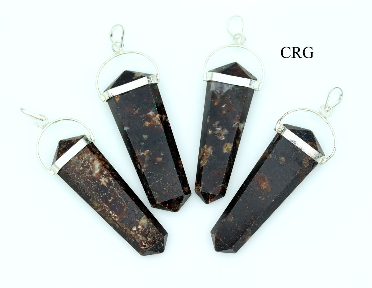 Garnet Double Terminated Flat Pendant with Silver Plating (4 Pieces) Size 2 Inches (INJD)