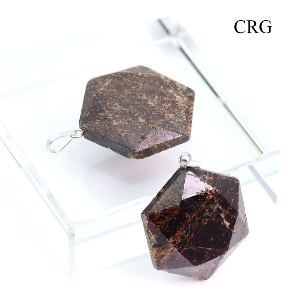 Garnet Faceted Hexagon Pendant with Silver Bail (4 Pieces) Size 1 Inch