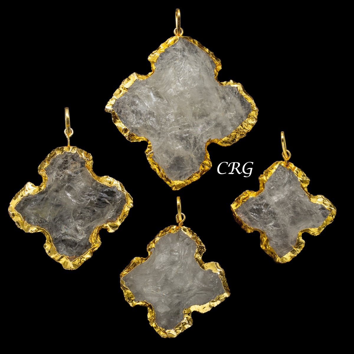 Crystal Quartz Cross Pendant with Gold Plating (1 To 1.5 Inches) (5 Pieces) (INJD)