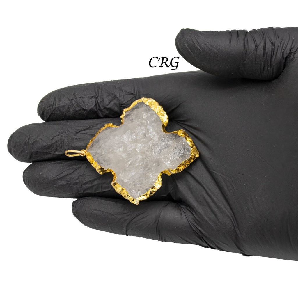 Crystal Quartz Cross Pendant with Gold Plating (1 To 1.5 Inches) (5 Pieces) (INJD)