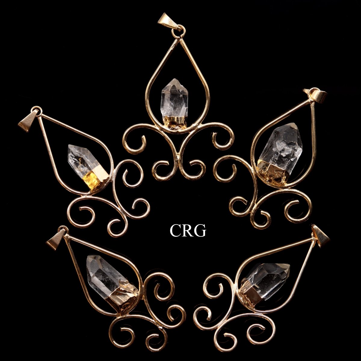 Gold Plated Fleur De Lis w/ Quartz Point Pendant