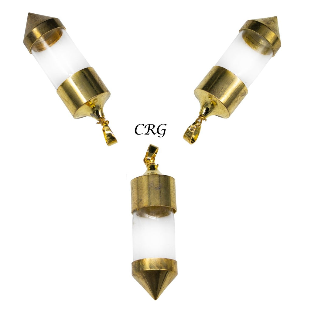 Gold-Plated Glass Bottle Pendant (1 Piece) Size 2 Inches Small Empty Jar Charm