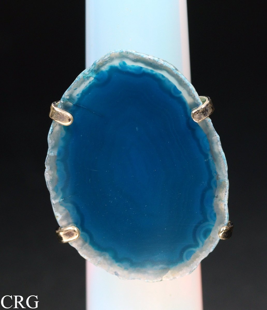 Agate Slice Adjustable Ring with Gold Plating (1.5 Inches) (1 Piece)