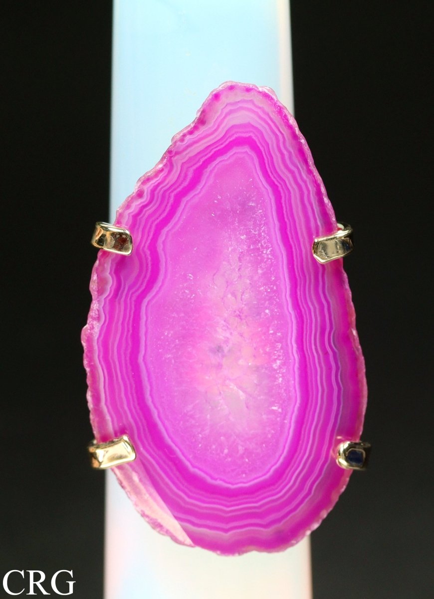 Agate Slice Adjustable Ring with Gold Plating (1.5 Inches) (1 Piece)