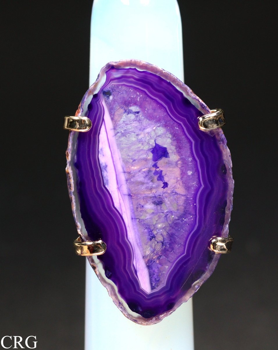 Agate Slice Adjustable Ring with Gold Plating (1.5 Inches) (1 Piece)