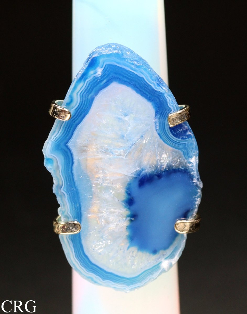 Agate Slice Adjustable Ring with Gold Plating (1.5 Inches) (1 Piece)