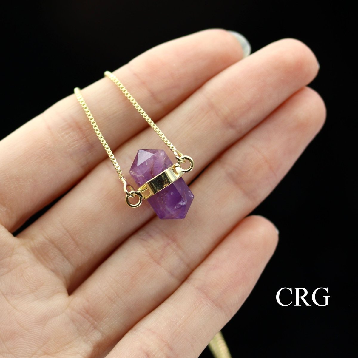 Amethyst Mini Double Terminated Point Necklace with Gold Plating (18 Inches) (1 Piece)