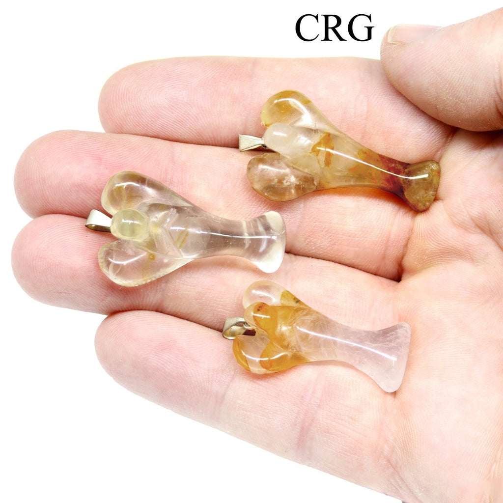 Golden Healer Quartz Angel Pendant with Silver Bail (5 Pieces) Size 25 to 35 mm Crystal Jewelry Charm