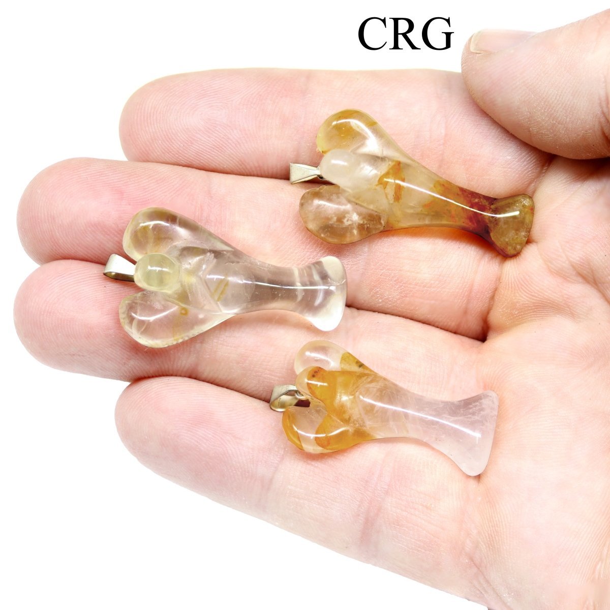 Golden Healer Quartz Angel Pendant with Silver Bail (5 Pieces) Size 25 to 35 mm Crystal Jewelry Charm