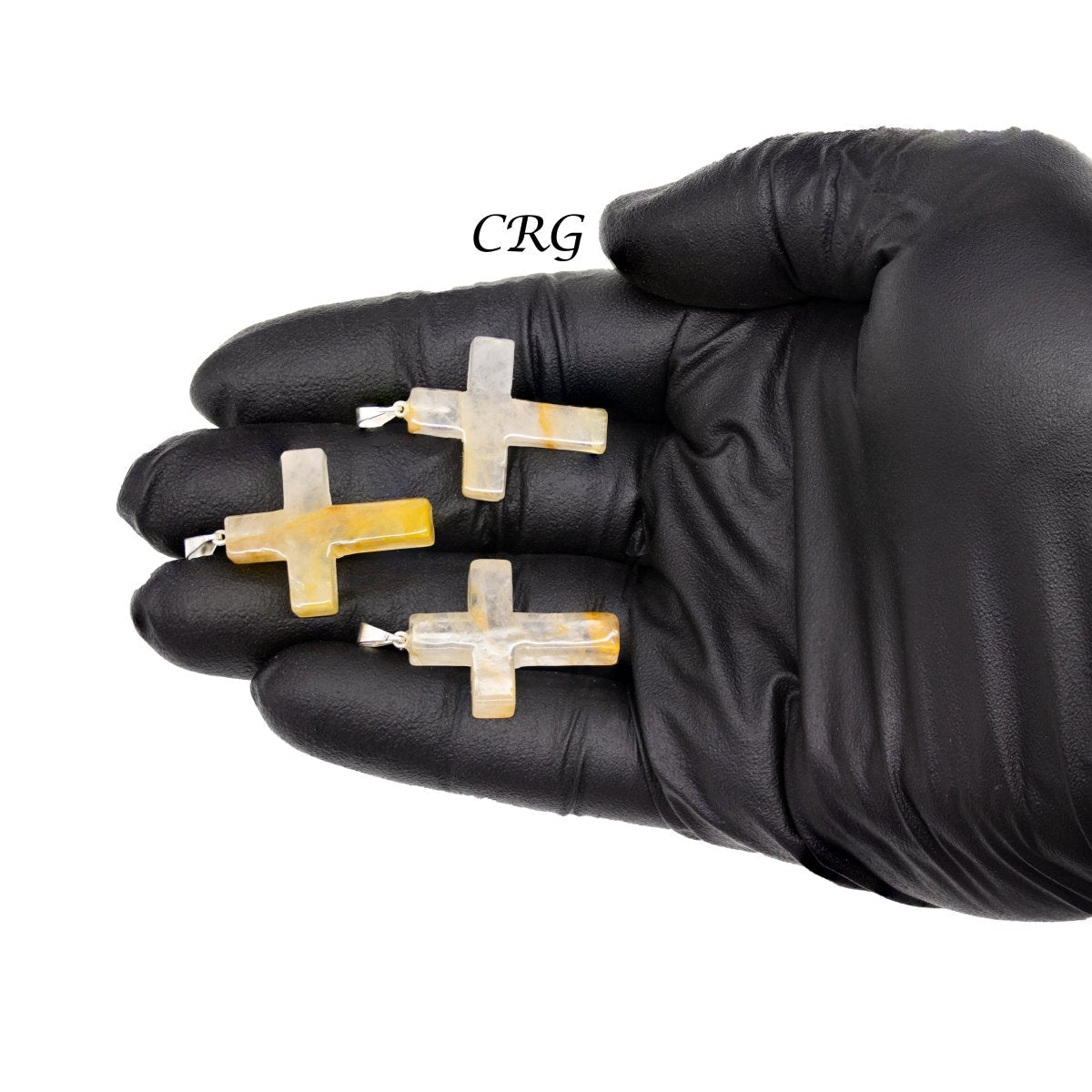 Golden Healer Quartz Cross Pendant with Silver Bail (5 Pieces) Size 30 mm Crystal Jewelry Charm