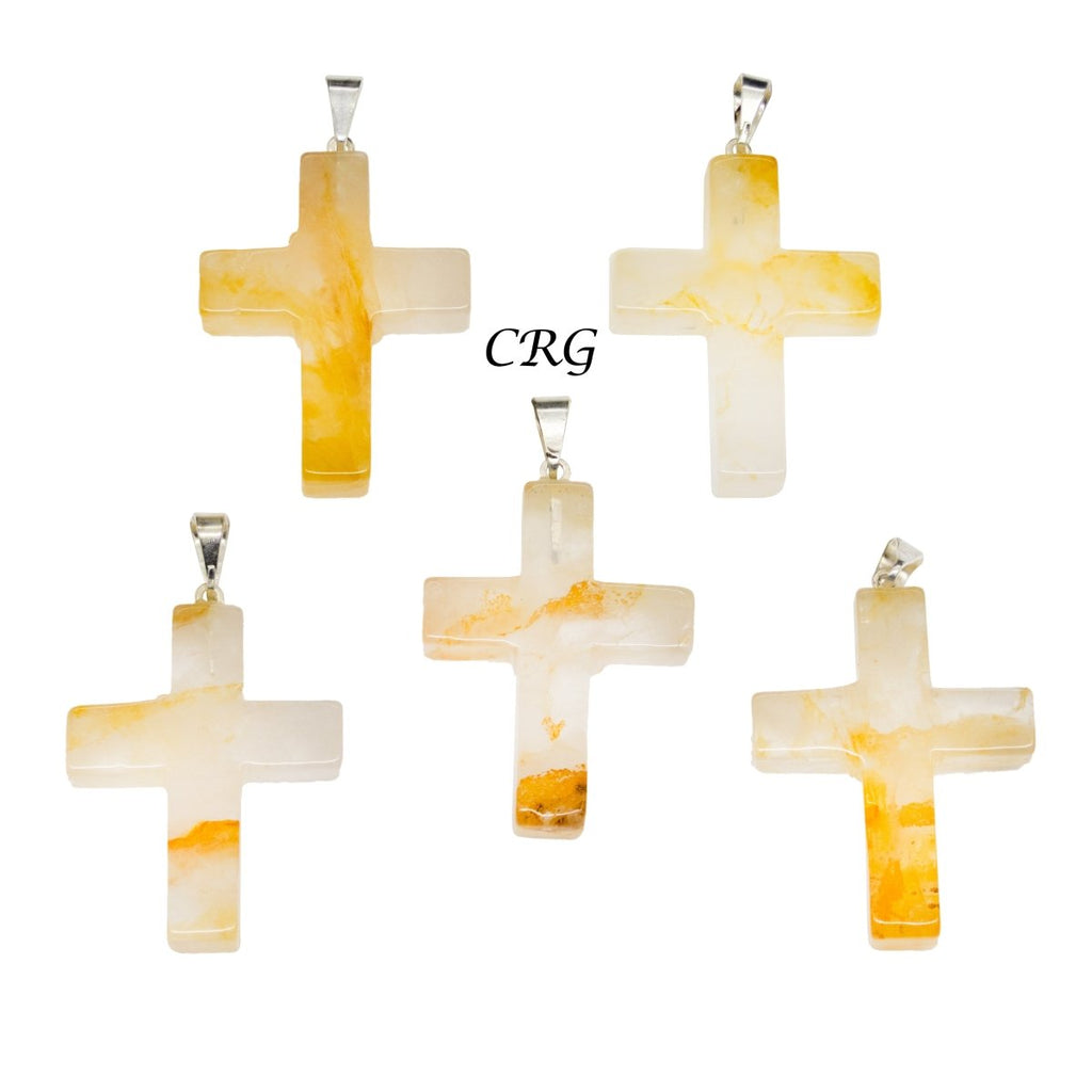 Golden Healer Quartz Cross Pendant with Silver Bail (5 Pieces) Size 30 mm Crystal Jewelry Charm