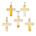 Golden Healer Quartz Cross Pendant with Silver Bail (5 Pieces) Size 30 mm Crystal Jewelry Charm