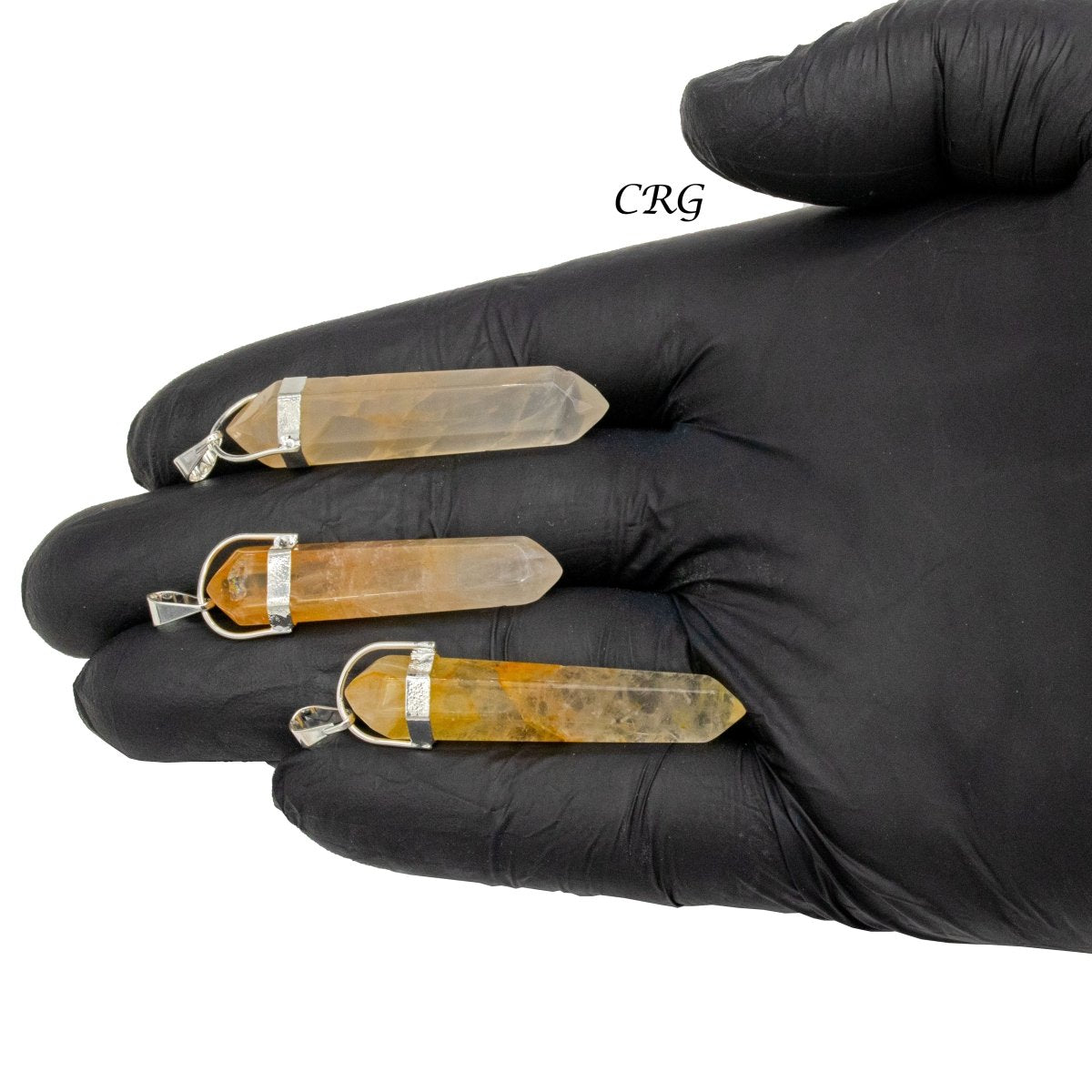 Golden Healer Quartz Double Terminated Pendant with Silver Plating (5 Pieces) Size 45 mm Crystal Jewelry Charm