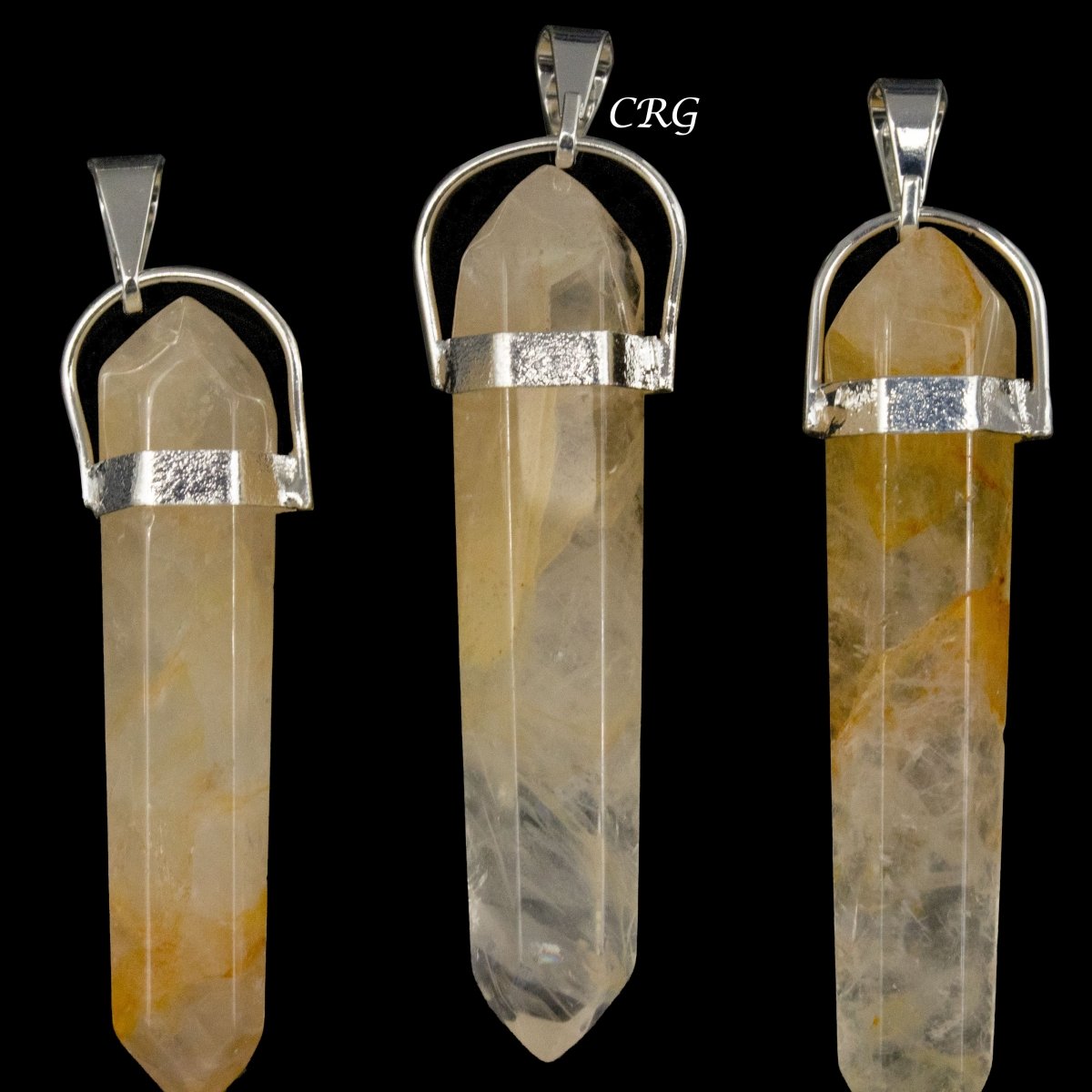 Golden Healer Quartz Double Terminated Pendant with Silver Plating (5 Pieces) Size 45 mm Crystal Jewelry Charm