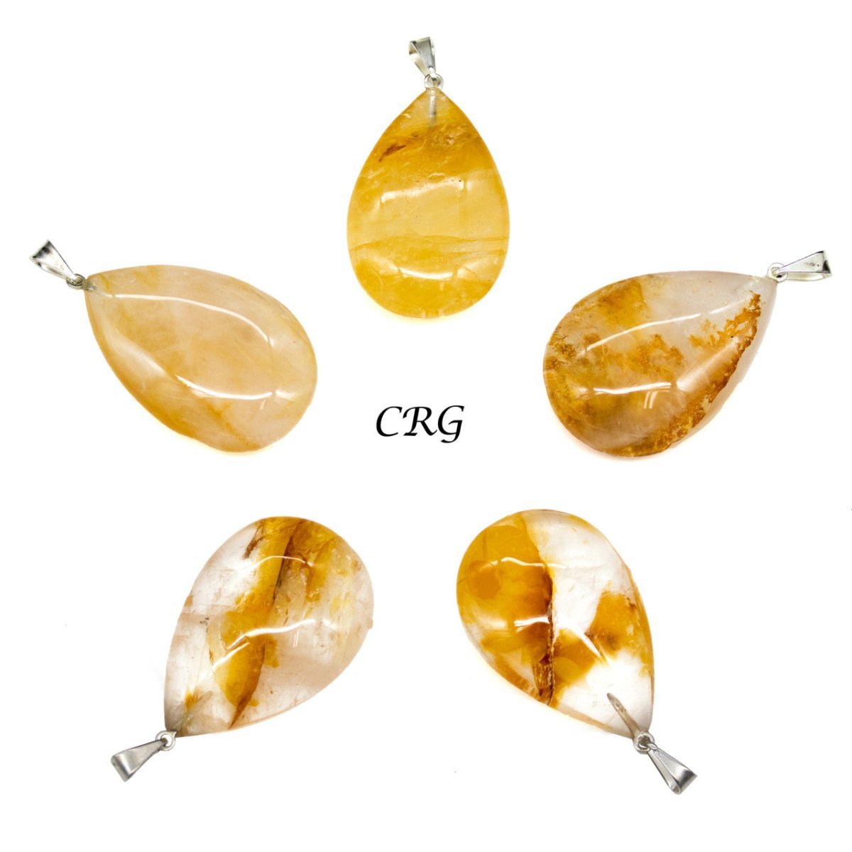 Golden Healer Quartz Drop Pendant with Silver Plated Bail (1 Inch) (5 Pieces)
