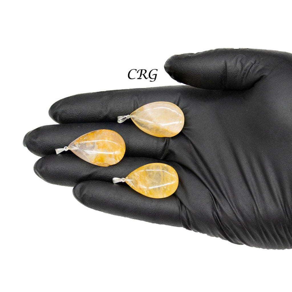 Golden Healer Quartz Drop Pendant with Silver Plated Bail (1 Inch) (5 Pieces)