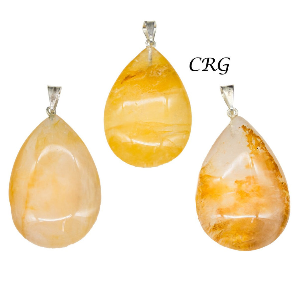 Golden Healer Quartz Drop Pendant with Silver Plated Bail (1 Inch) (5 Pieces)
