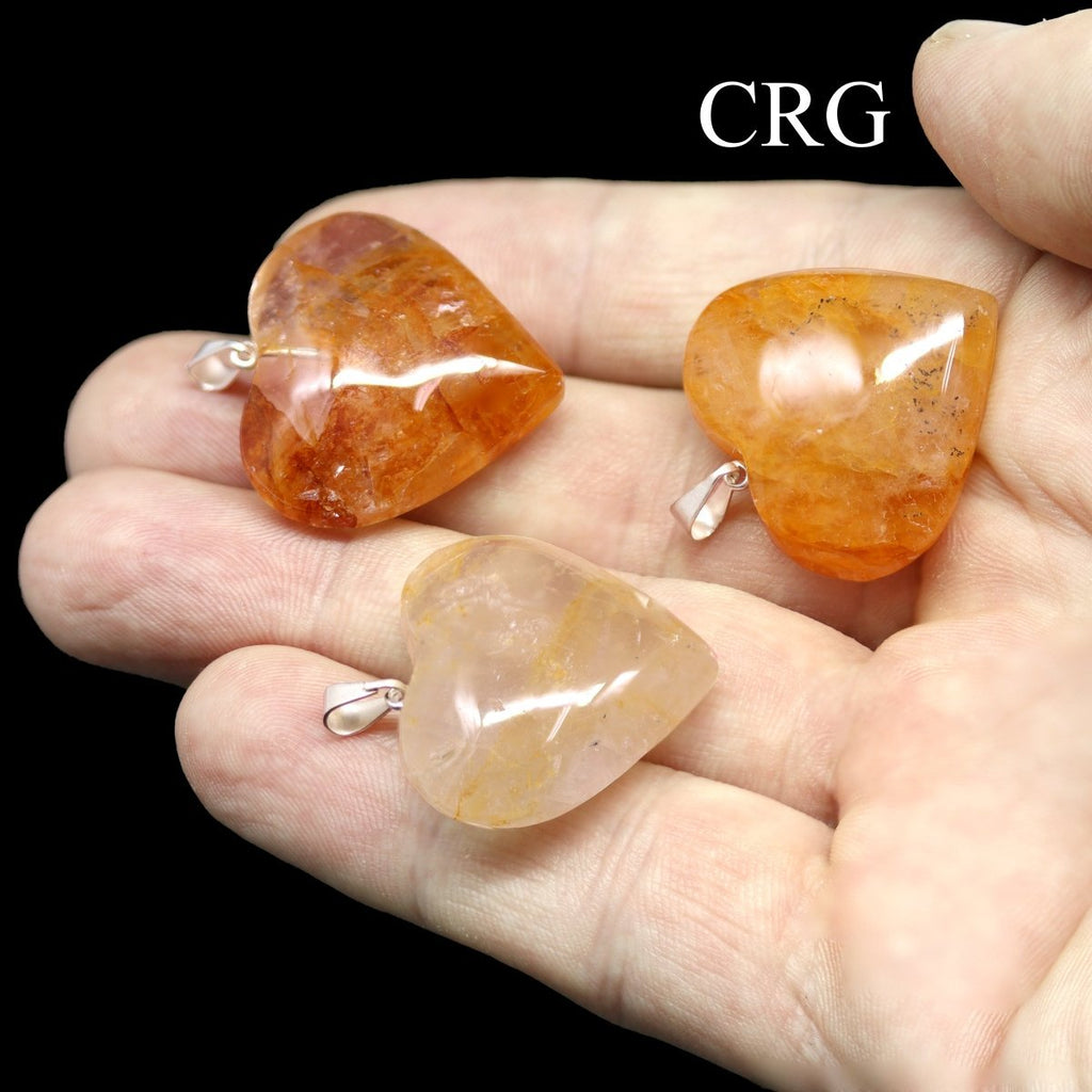 Golden Healer Quartz Heart Pendant with Silver Bail (5 Pieces) Size 30 mm Crystal Jewelry Charm