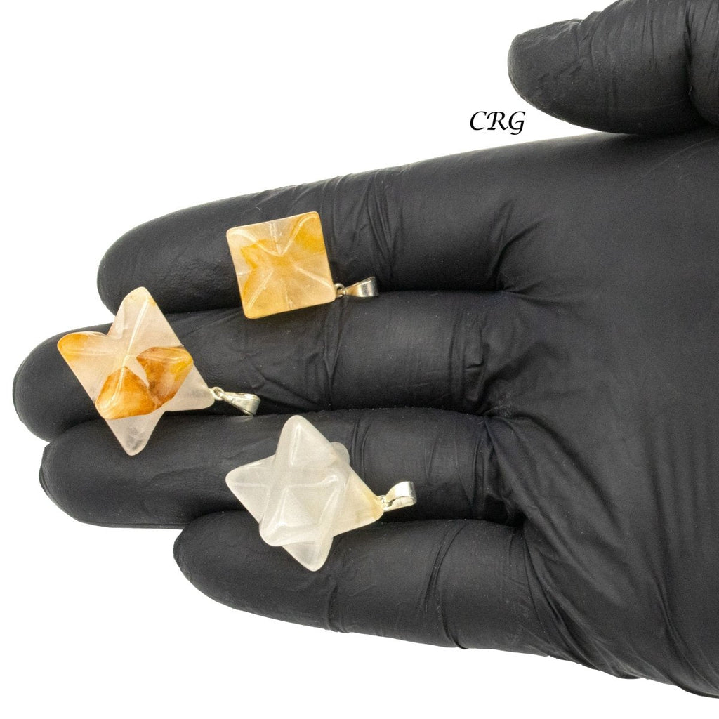 Golden Healer Quartz Merkaba Pendant with Silver Bail (5 Pieces) Size 30 mm Crystal Jewelry Charm