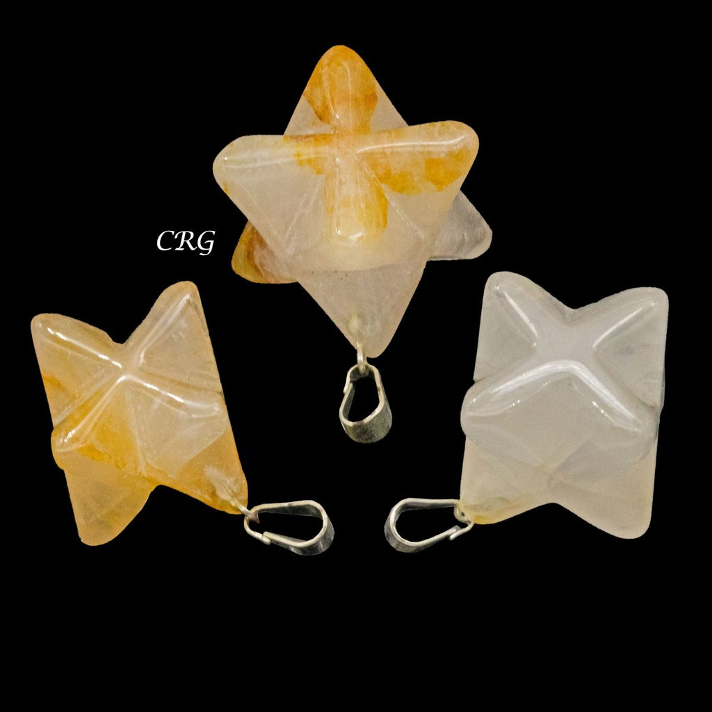 Golden Healer Quartz Merkaba Pendant with Silver Bail (5 Pieces) Size 30 mm Crystal Jewelry Charm