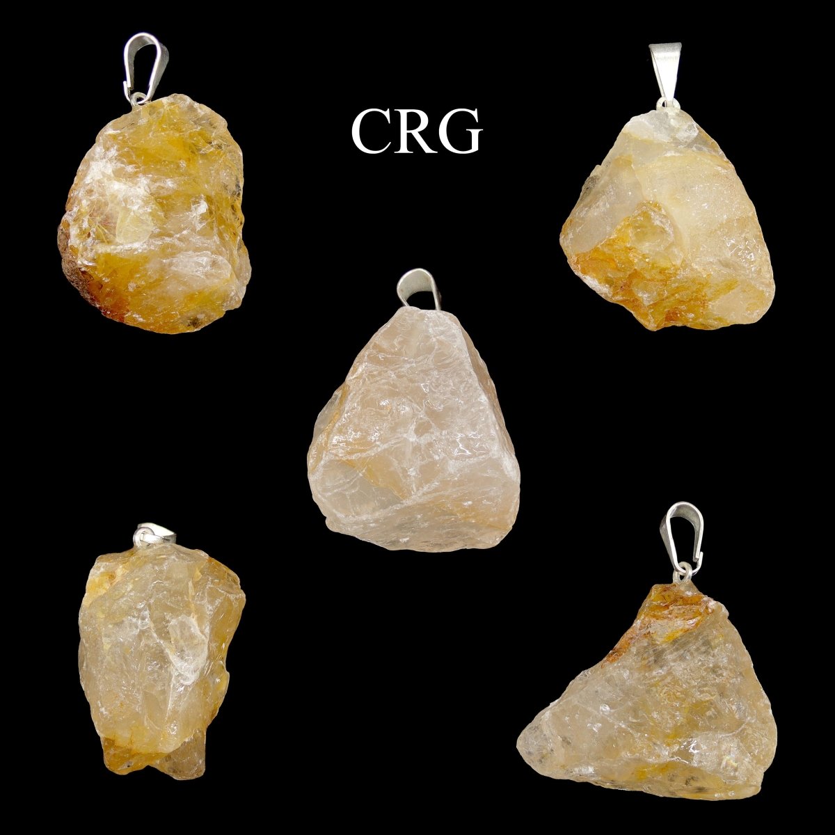 Golden Healer Quartz Rough Rock Pendant with Silver Bail (5 Pieces) Size 18 to 22 mm Crystal Jewelry Charm