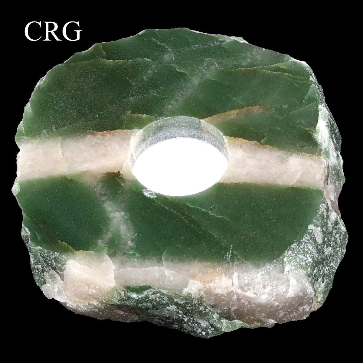Green and White Quartz Tea Light Candle Holder (4-5 Inches) (1 Pc) Thick Top Polished Quartz Slab w/ Felt Bottom