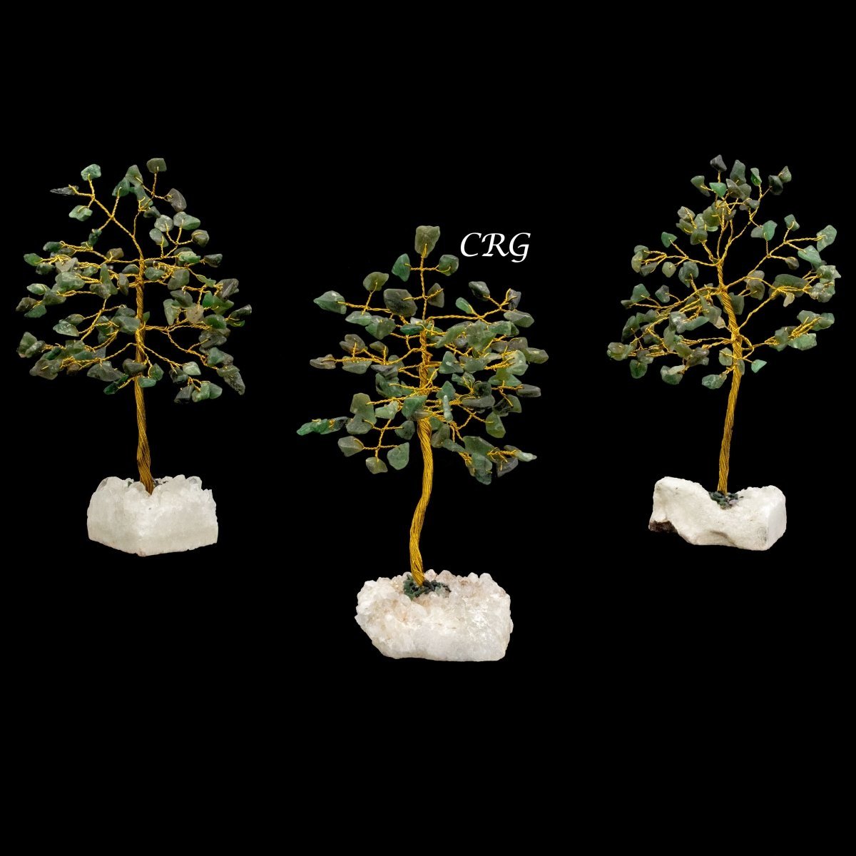 Green Aventurine 100 Chip Tree with Cluster Base and Gold Wire (1 Piece) Size 6 Inches Gemstone Tree