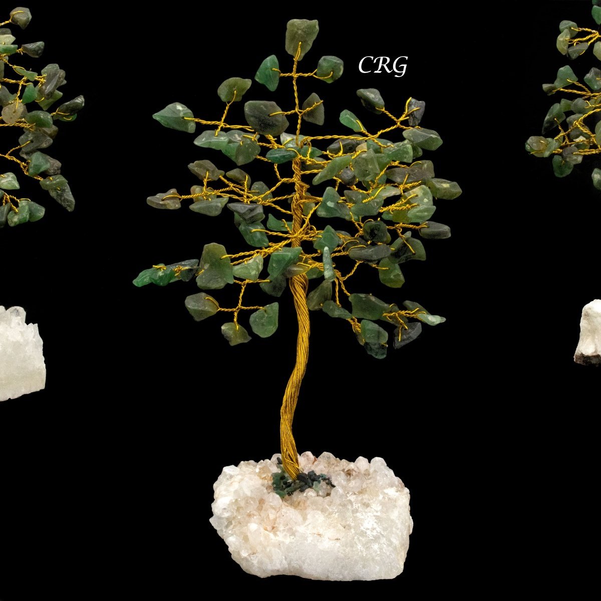 Green Aventurine 100 Chip Tree with Cluster Base and Gold Wire (1 Piece) Size 6 Inches Gemstone Tree