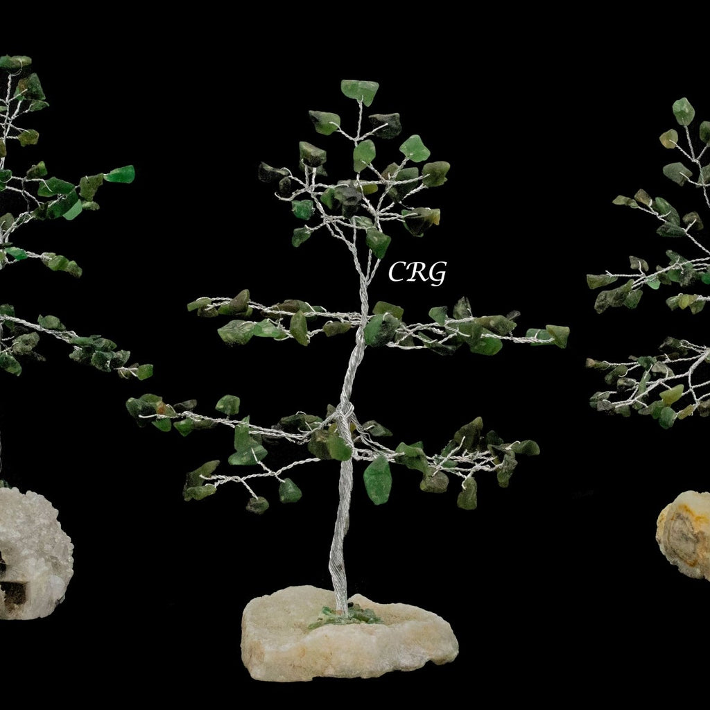 Green Aventurine 100 Chip Tree with Cluster Base and Silver Wire (1 Piece) Size 6 Inches Gemstone Tree