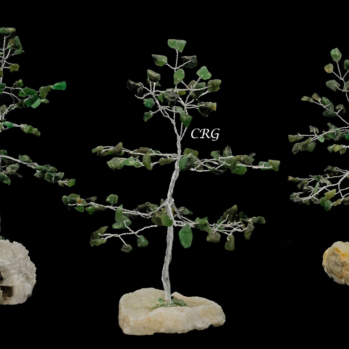 Green Aventurine 100 Chip Tree with Cluster Base and Silver Wire (1 Piece) Size 6 Inches Gemstone Tree