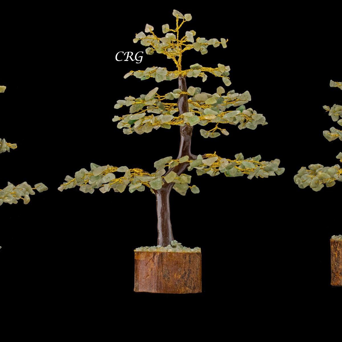 Green Aventurine 300 Chip Tree with Wood Base and Gold Wire (1 Piece) Size 9 Inches Crystal Gemstone Tree