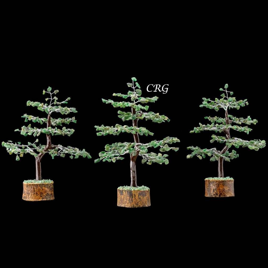 Green Aventurine 300 Chip Tree with Wood Base and Silver Wire (1 Piece) Size 9 Inches Crystal Gemstone Tree