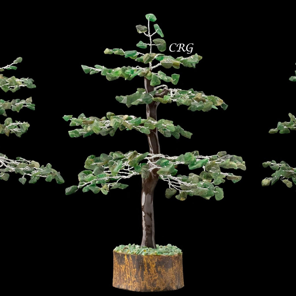 Green Aventurine 300 Chip Tree with Wood Base and Silver Wire (1 Piece) Size 9 Inches Crystal Gemstone Tree