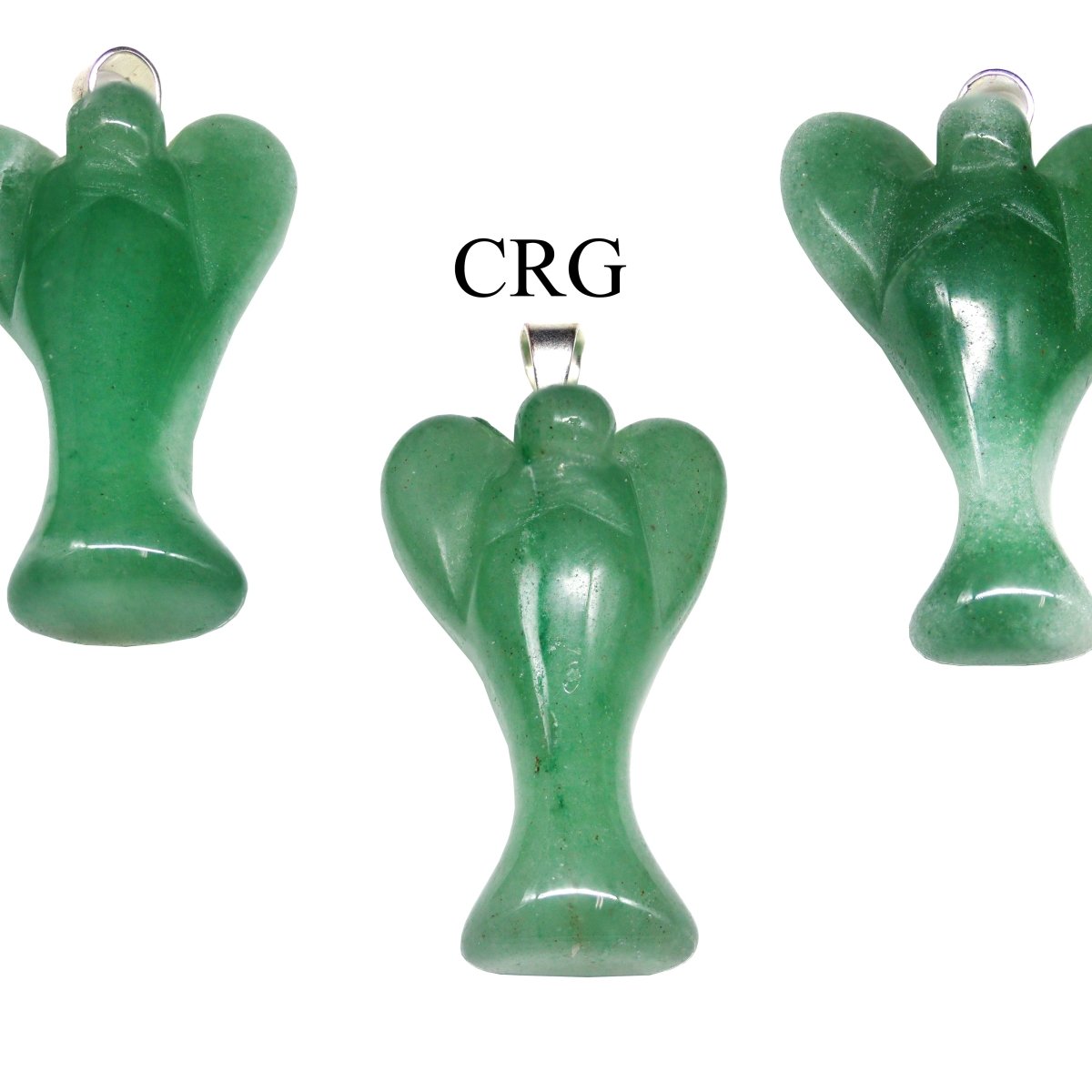 Green Aventurine Angel Pendant with Silver Bail (5 Pieces) Size 25 to 35 mm Crystal Gemstone Carvings