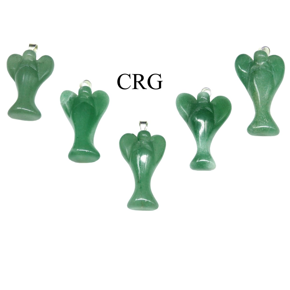 Green Aventurine Angel Pendant with Silver Bail (5 Pieces) Size 25 to 35 mm Crystal Gemstone Carvings