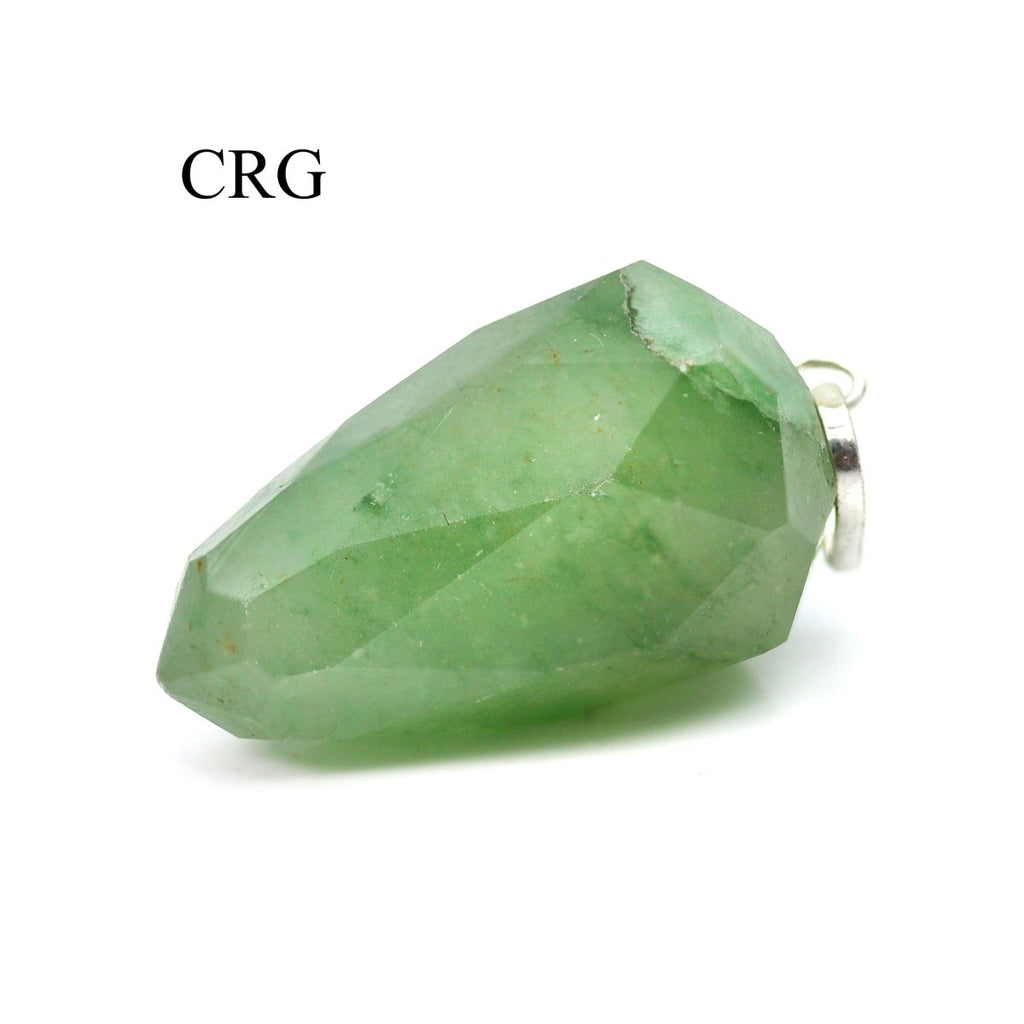 Green Aventurine Faceted Drop Pendant with Silver Plated Bail (1 Inch) (4 Pieces) (INJD)