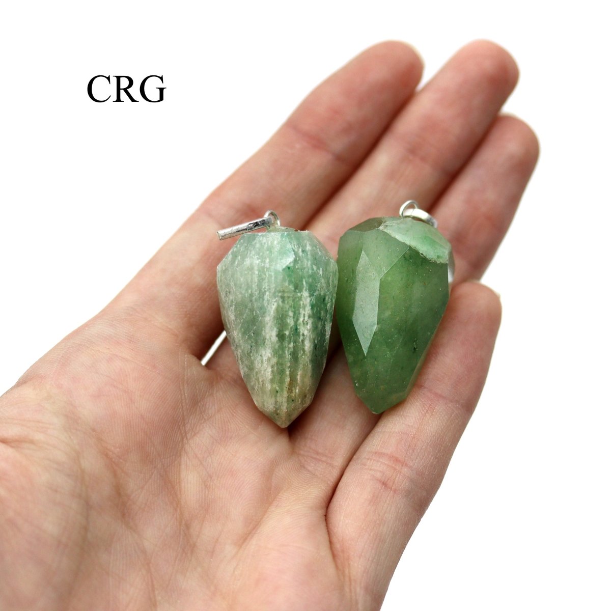 Green Aventurine Faceted Drop Pendant with Silver Plated Bail (1 Inch) (4 Pieces) (INJD)