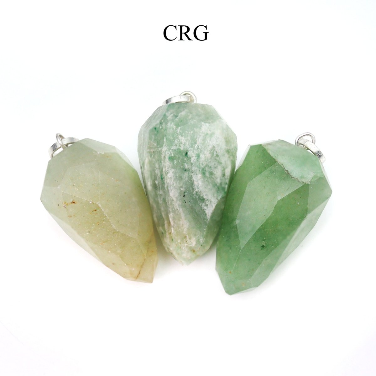 Green Aventurine Faceted Drop Pendant with Silver Plated Bail (1 Inch) (4 Pieces) (INJD)