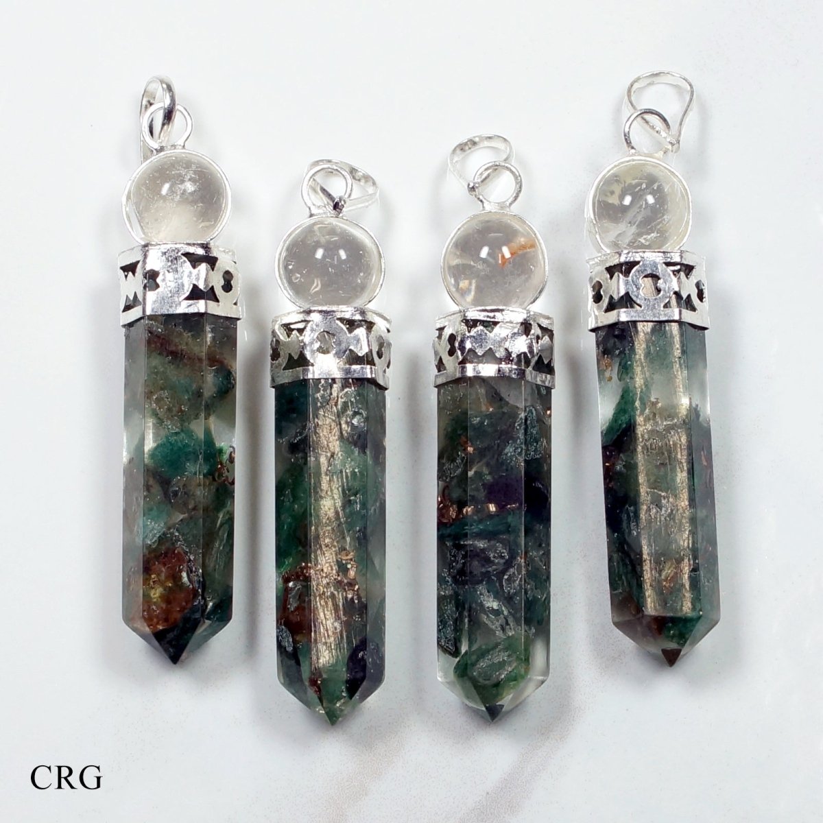 Green Aventurine Orgonite Point Pendant with Crystal Ball (4 Pieces) Size 1.5 Inches (INJD)