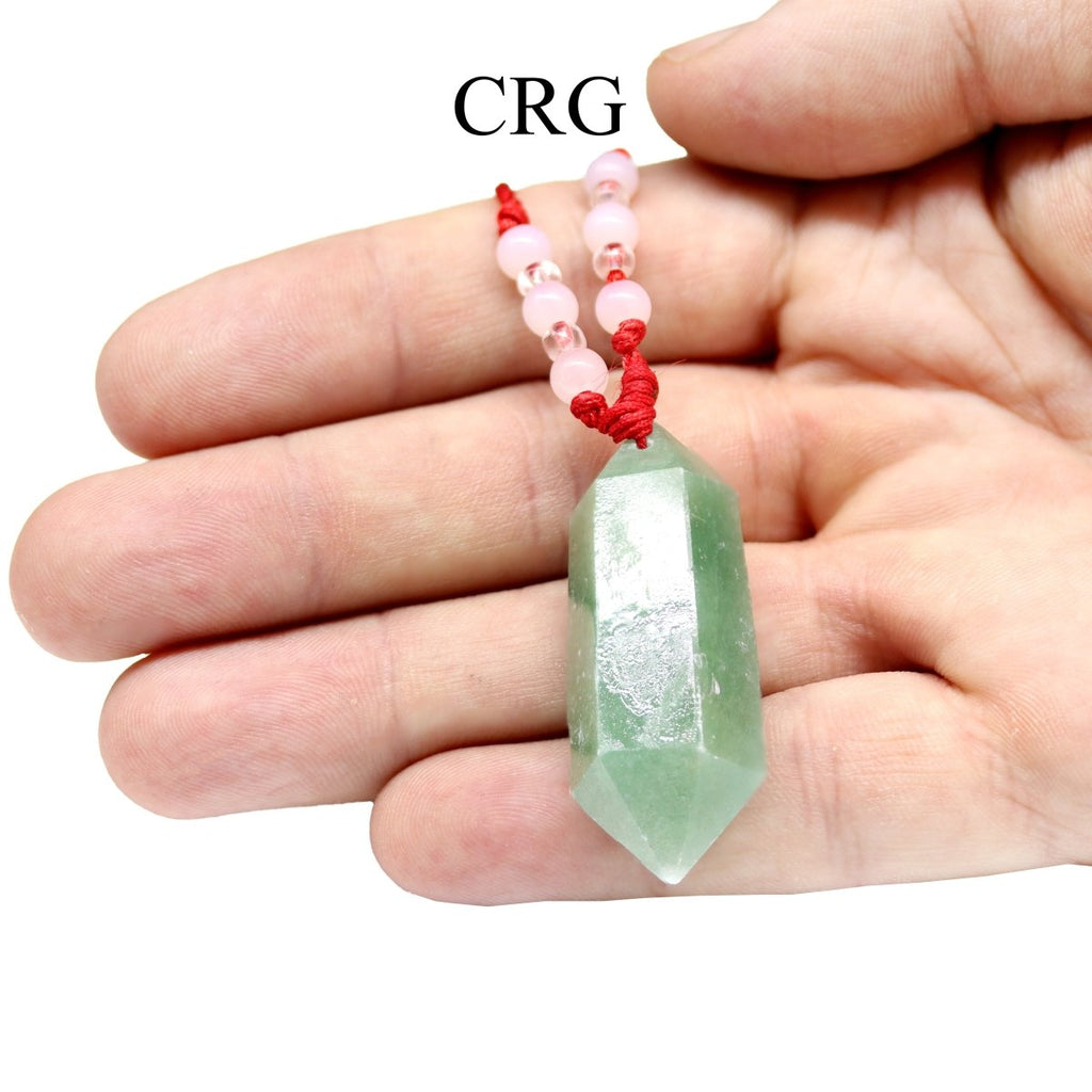Green Aventurine Point Necklace on Red Cord (24 Inches) (1 Piece)
