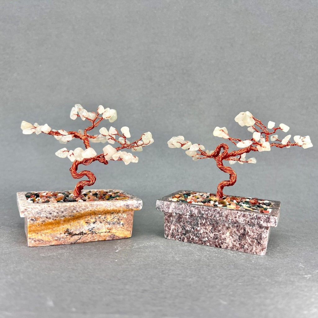 Green Aventurine Tiny Gemstone Tree Copper Wire On Soapstone Base (4 to 5 Inches) (Set Of 2) Crystal Chip Style Decorative Display