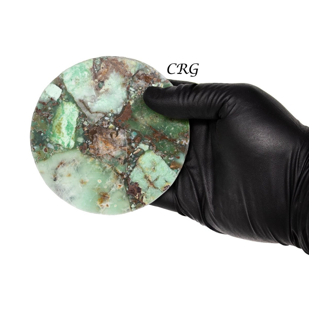 Green Chrysoprase Resin Coaster (1 Piece) Size 4 Inches Round Crystal Table Decor