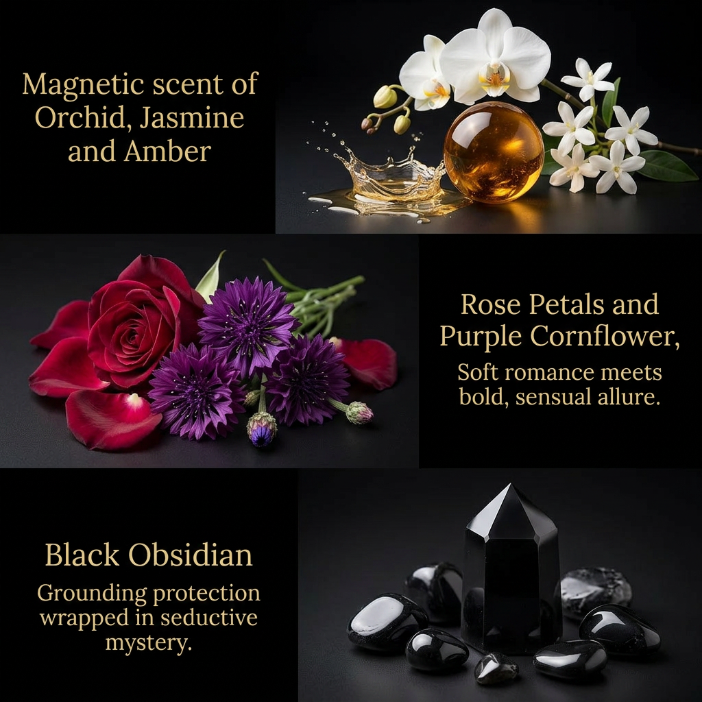 Dark Orchid Pheromone Body Oil — Seductive Orchid, Jasmine & Amber with Black Obsidian