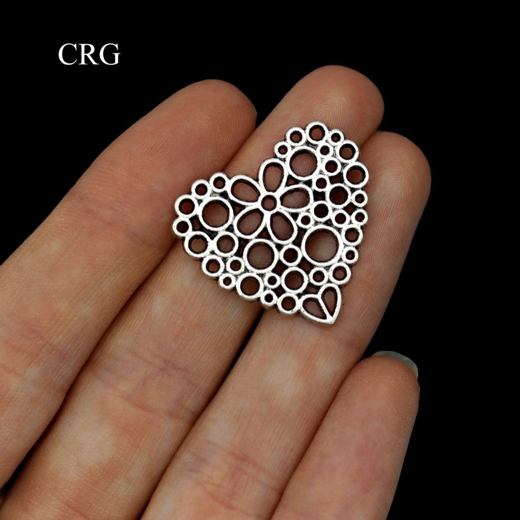 Heart Connector Pendant with Silver Plating (10 Pieces) Size 1 Inch Crystal Jewelry Charm