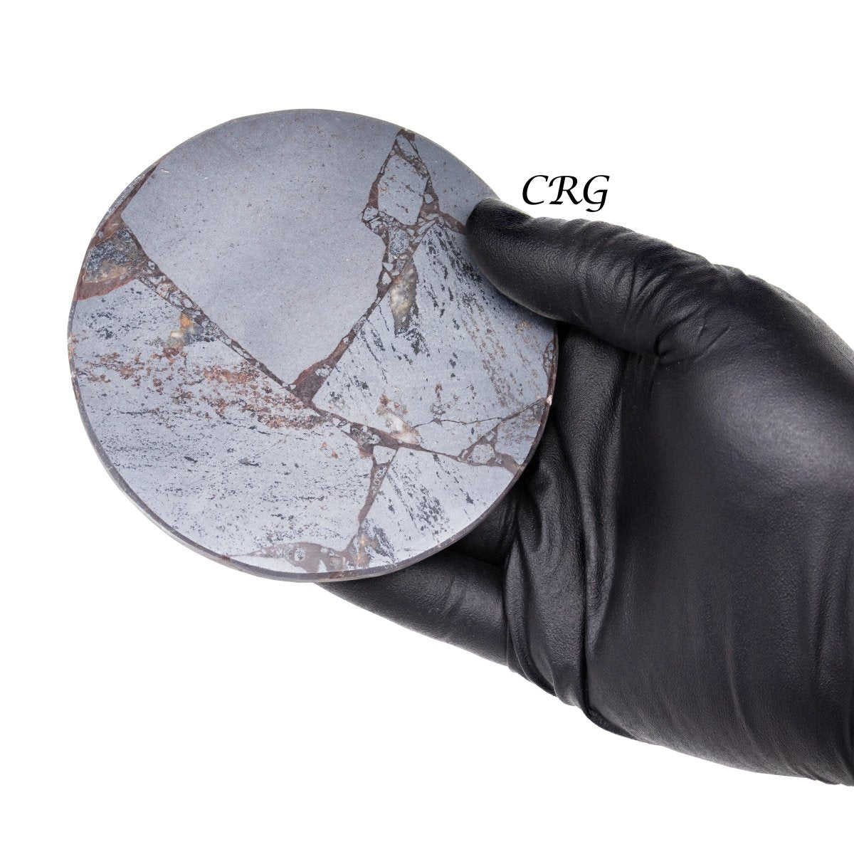 Hematite Top-Polished Round Resin Coaster (1 Piece) Size 4 Inches Crystal Gemstone Home Decor
