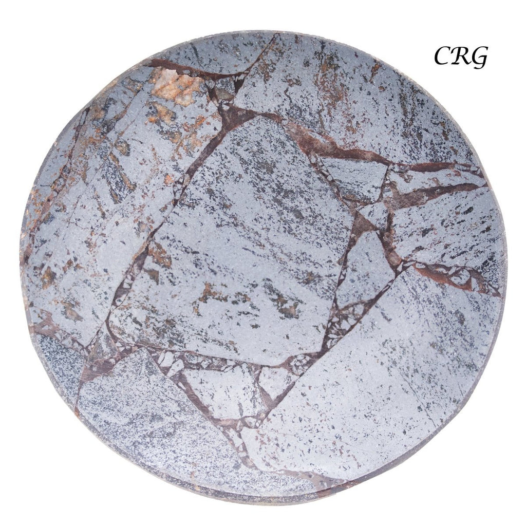 Hematite Top-Polished Round Resin Coaster (1 Piece) Size 4 Inches Crystal Gemstone Home Decor